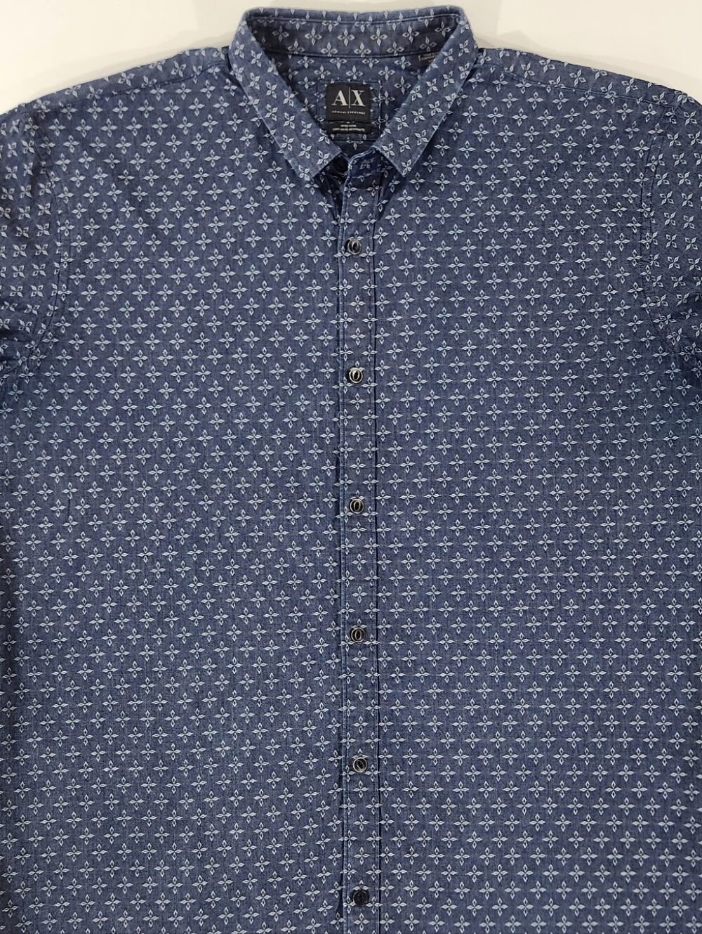 Armani Exchange AX Mens XXL Blue Chambray Print Light Button Shirt Spring 2015
